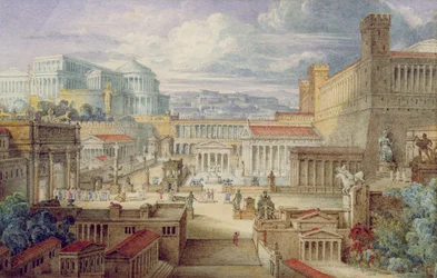 Une scène dans la Rome antique, un décor pour Titus Andronicus, acte I, scène 3, vers 1830